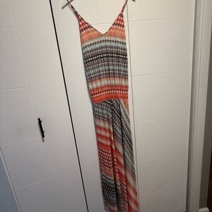 Veronicam Orange and Black Patterned Maxi Dress